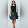 Elegant Black Gracia Top with Puffy Lace Floral Sleeves