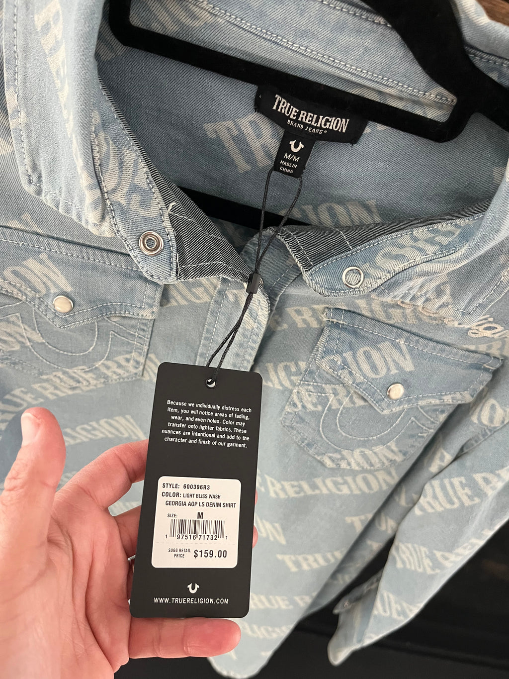 True Religion Denim Button Up Top-Size M
