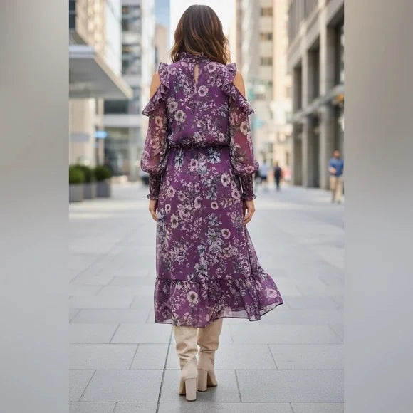 Zara Purple Floral Long Sleeve Dress