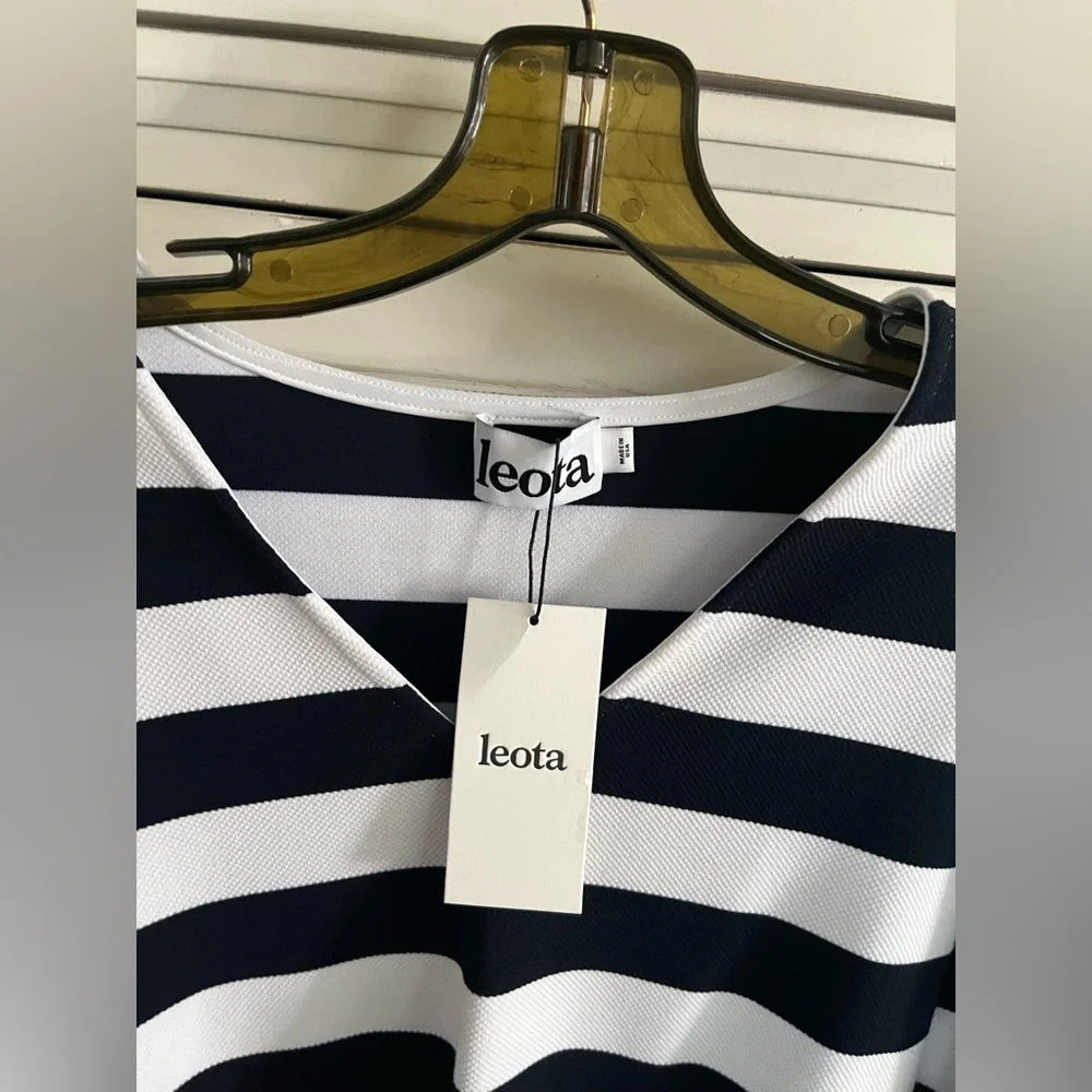 Leota Striped Navy and White striped top with double ruffle sleeves. NEW W/TAGS!