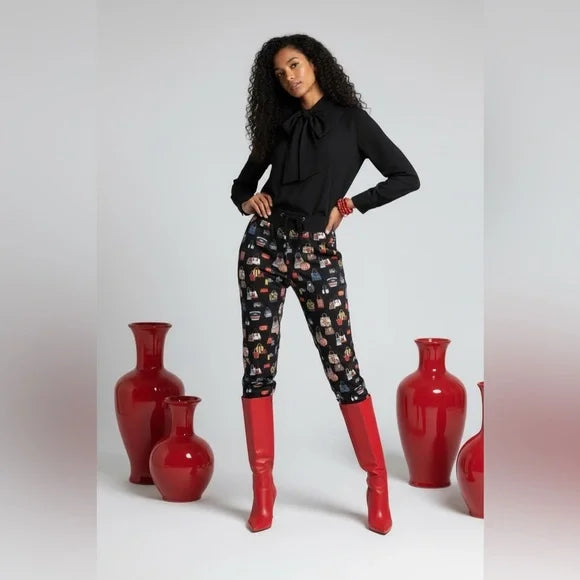 Black Jogger Pants with Purse Designs