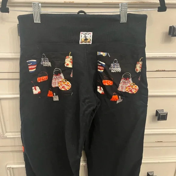 Black Jogger Pants with Purse Designs