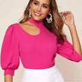 A Classy Chic Boutique Vibrant Pink Blouse with Puff Sleeves