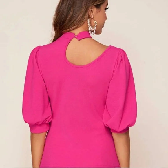 A Classy Chic Boutique Vibrant Pink Blouse with Puff Sleeves