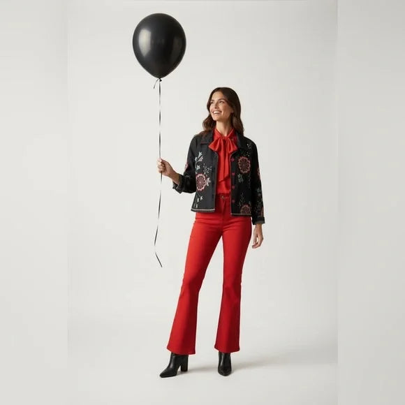 Floral Embroidered Black Blazer