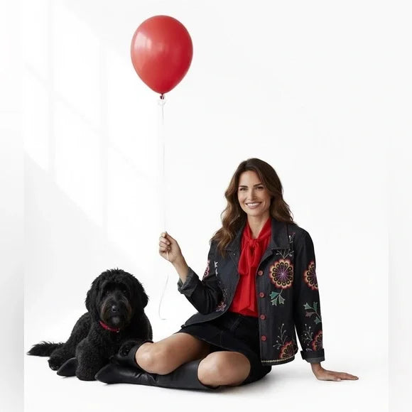 Floral Embroidered Black Blazer