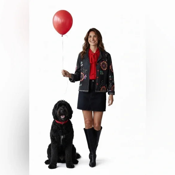 Floral Embroidered Black Blazer