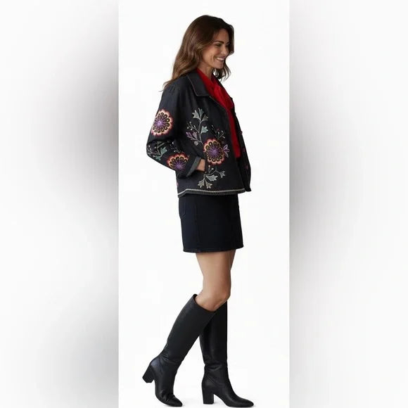 Floral Embroidered Black Blazer