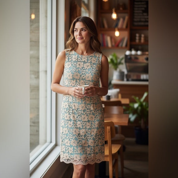 Everly Green and Pink Lace Dress