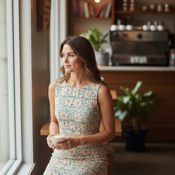 Everly Green and Pink Lace Dress