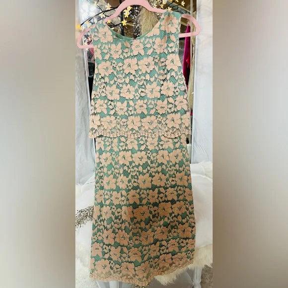 Everly Green and Pink Lace Dress