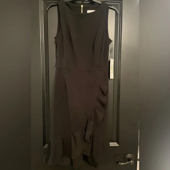 Calvin Klein Black Asymmetrical Ruffled Strapless Dress