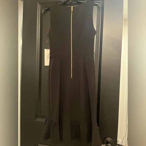 Calvin Klein Black Asymmetrical Ruffled Strapless Dress