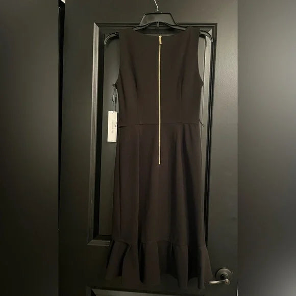 Calvin Klein Black Asymmetrical Ruffled Strapless Dress