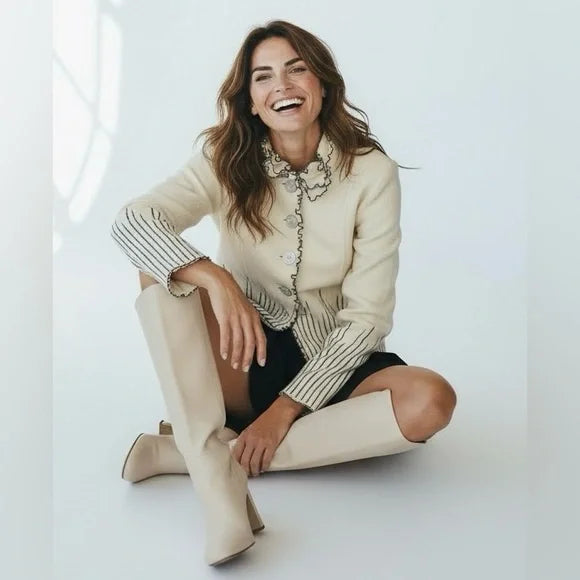 Chic Cream & Black Wool Sweater