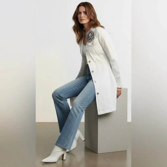 Christian Siriano White Denim Jacket with Floral Accent