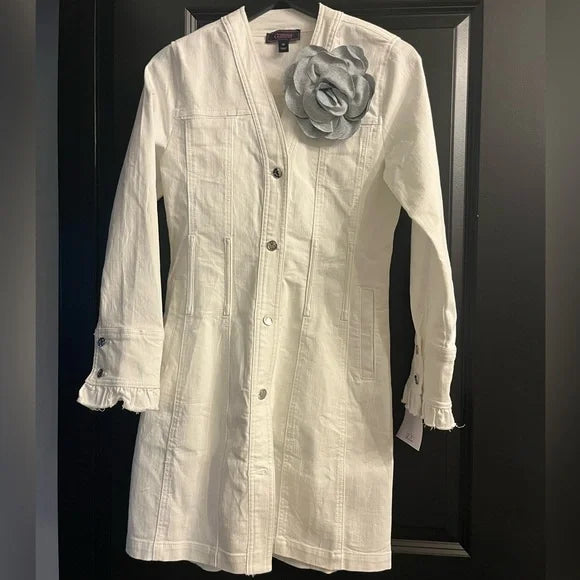Christian Siriano White Denim Jacket with Floral Accent