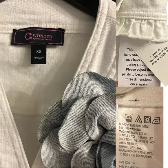 Christian Siriano White Denim Jacket with Floral Accent