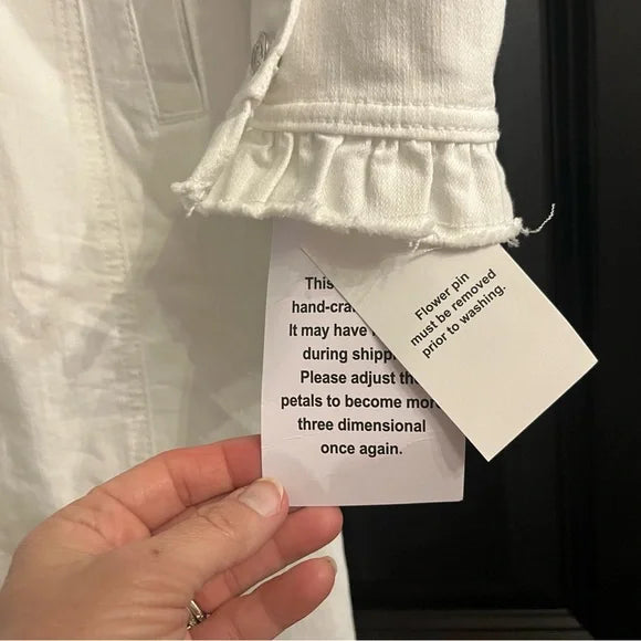 Christian Siriano White Denim Jacket with Floral Accent