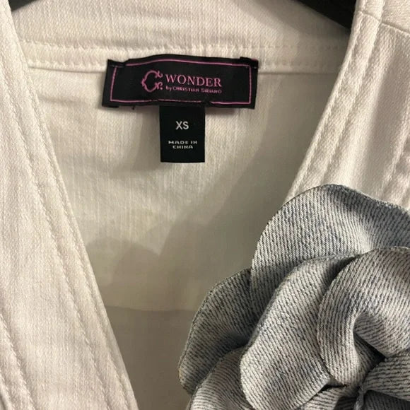 Christian Siriano White Denim Jacket with Floral Accent
