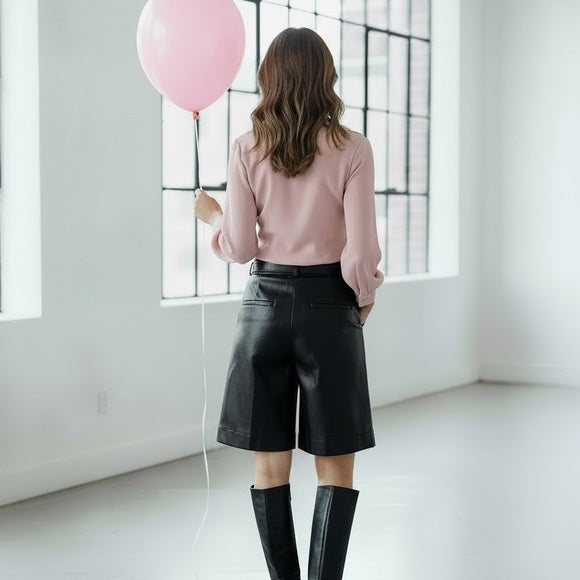 Black Faux Leather Ladies Dress Shorts