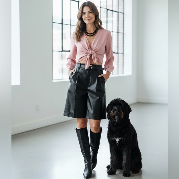 Black Faux Leather Ladies Dress Shorts