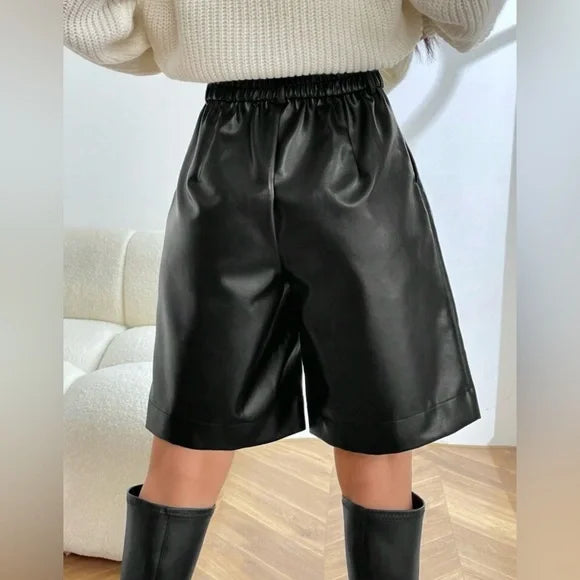 Black Faux Leather Ladies Dress Shorts