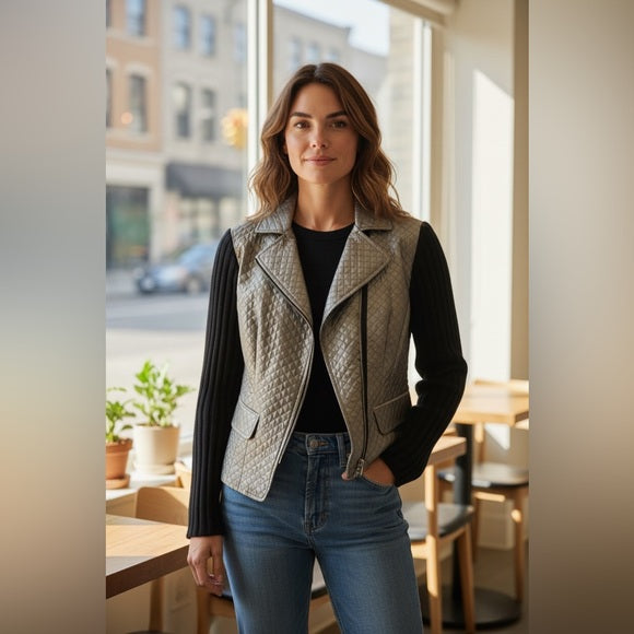 Donna Degnan Metallic Quilted Blazer with Black Sleeves