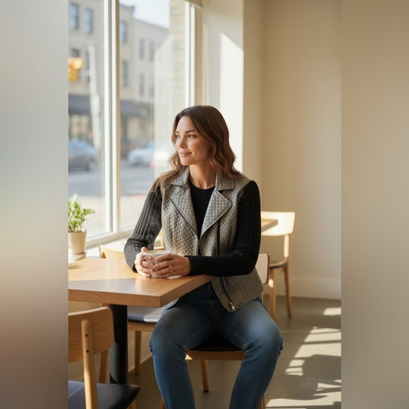 Donna Degnan Metallic Quilted Blazer with Black Sleeves