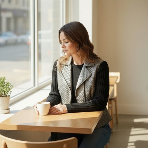 Donna Degnan Metallic Quilted Blazer with Black Sleeves