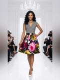 Just...Taylor Black & White Striped Top Floral Fit-and-Flare Mini Dress