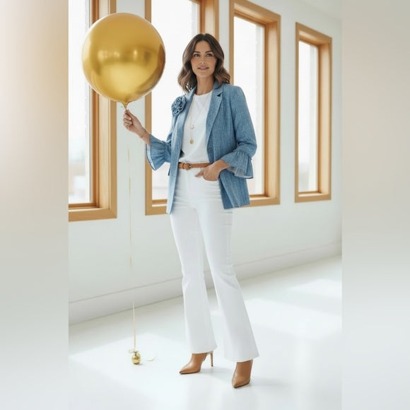 Elegant Blue Women's Blazer with Floral Accent