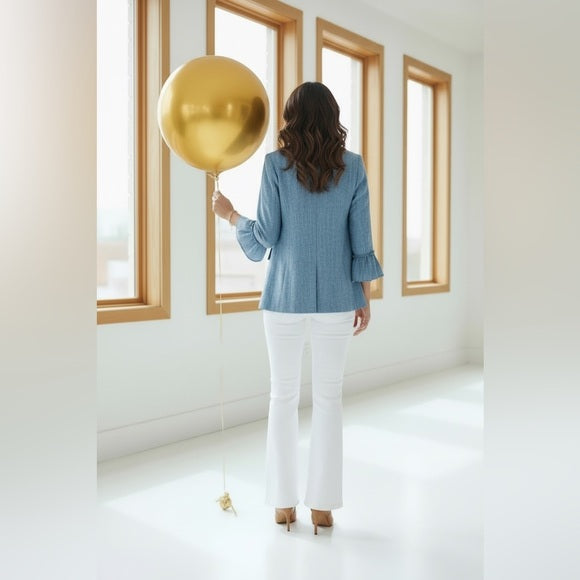 Elegant Blue Women's Blazer with Floral Accent