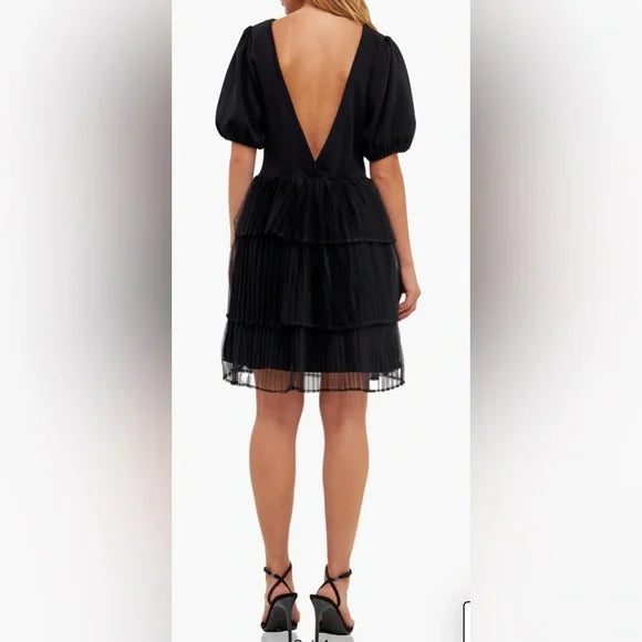 English Factory Black Puff Sleeve Mini Dress