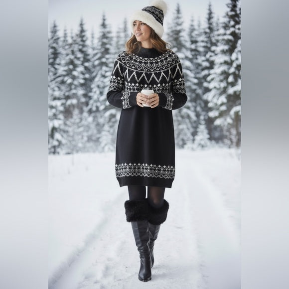 LOFT Black & White Sweater Dress
