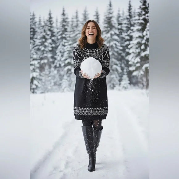 LOFT Black & White Sweater Dress