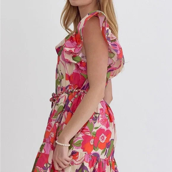 Floral Ruffle Sleeve Dress
