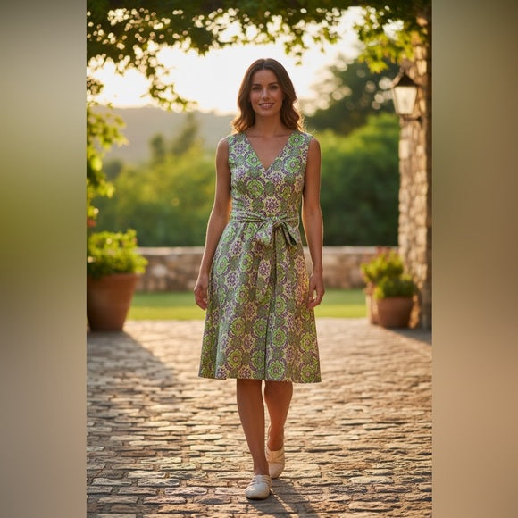 The Territory Ahead Green and Purple Patterned Dress