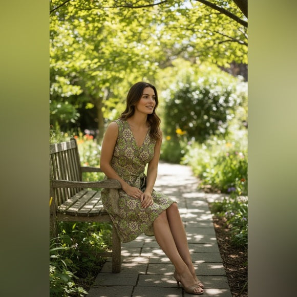 The Territory Ahead Green and Purple Patterned Dress