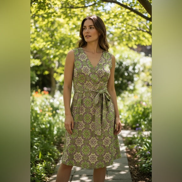 The Territory Ahead Green and Purple Patterned Dress