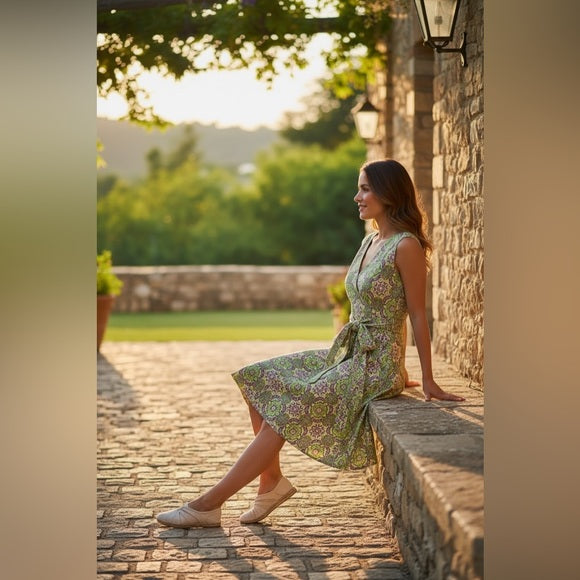 The Territory Ahead Green and Purple Patterned Dress