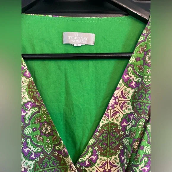 The Territory Ahead Green and Purple Patterned Dress