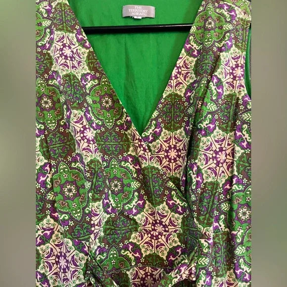 The Territory Ahead Green and Purple Patterned Dress