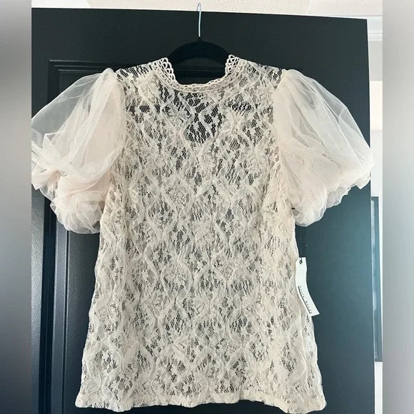 Haute Monde Lace Puff Sleeve Blouse - Cream