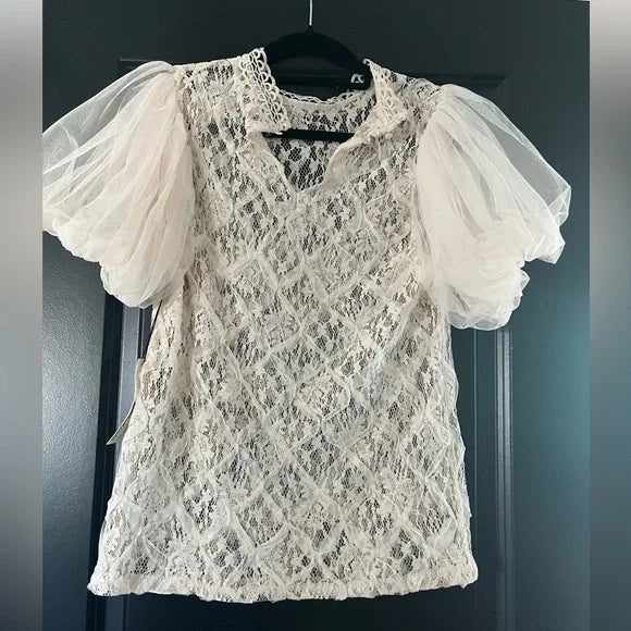 Haute Monde Lace Puff Sleeve Blouse - Cream