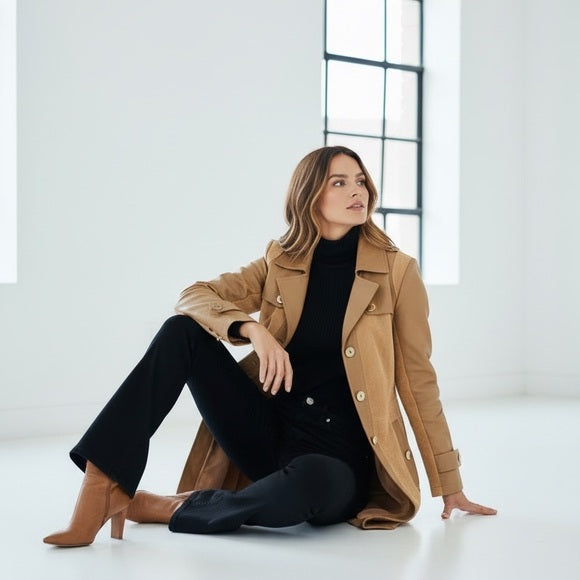 IMAN Camel Trench Coat 100% Leather