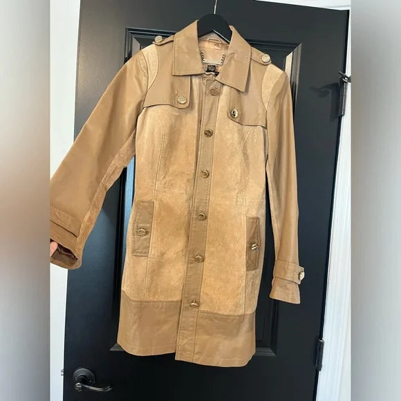 IMAN Camel Trench Coat 100% Leather