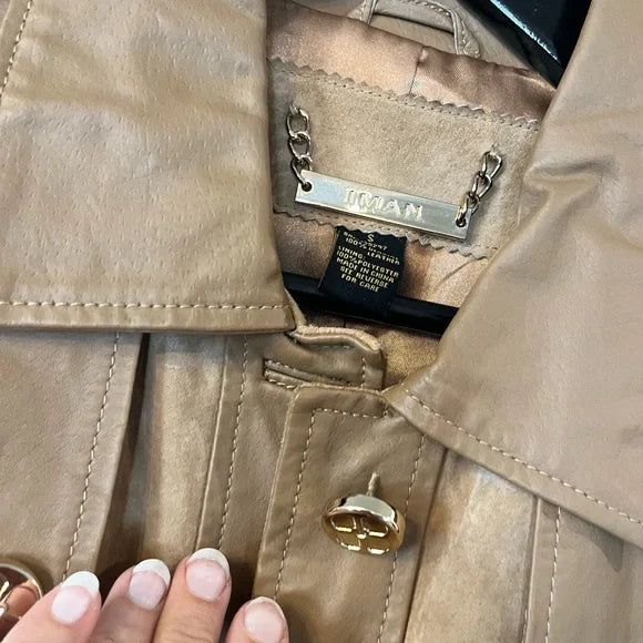 IMAN Camel Trench Coat 100% Leather