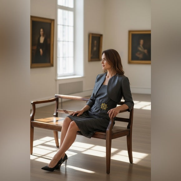 Jessica Howard Navy Ruched Sheath Dress 3/4 Sleeve