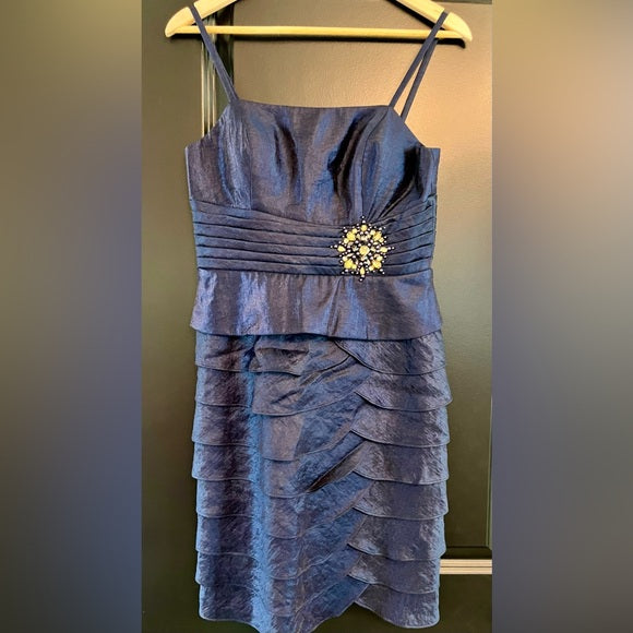 Jessica Howard Navy Ruched Sheath Dress 3/4 Sleeve